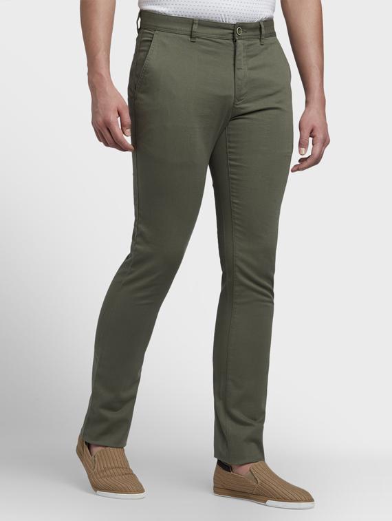 olive green solid flat front casual trouser - 17604560 - Zoom Image - 2