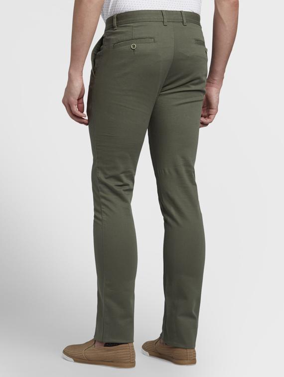 olive green solid flat front casual trouser - 17604560 - Zoom Image - 3