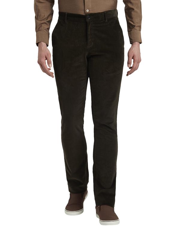 olive green solid flat front corduroy trouser - 17604568 - Zoom Image - 1