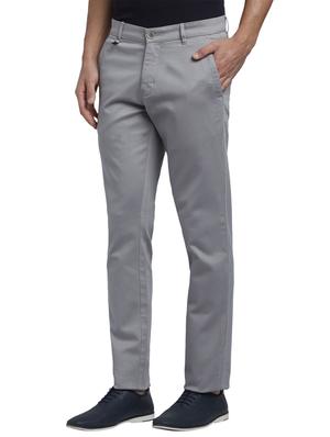 grey solid flat front casual trouser - 17605027 - Standard Image - 2