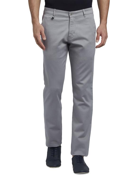 grey solid flat front casual trouser - 17605027 - Zoom Image - 1