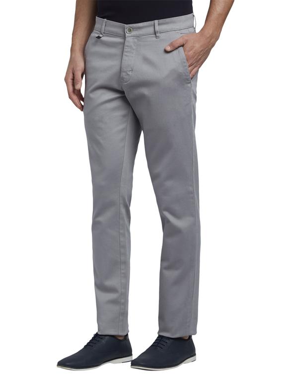 grey solid flat front casual trouser - 17605027 - Zoom Image - 2