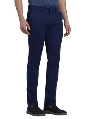 navy blue solid flat front casual trouser - 17605795 - Standard Image - 2