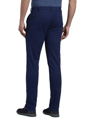 navy blue solid flat front casual trouser - 17605795 - Standard Image - 3