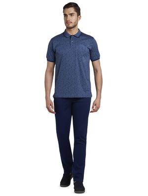 navy blue solid flat front casual trouser - 17605795 - Standard Image - 4