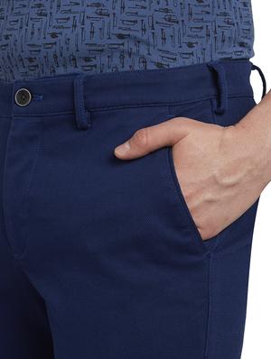navy blue solid flat front casual trouser - 17605795 - Standard Image - 5