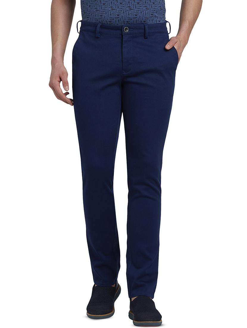 navy blue solid flat front casual trouser - 17605795 - Zoom Image - 1