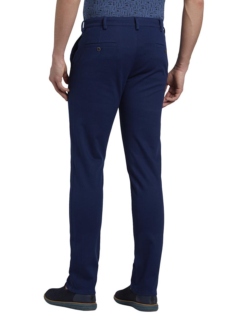 navy blue solid flat front casual trouser - 17605795 - Zoom Image - 3