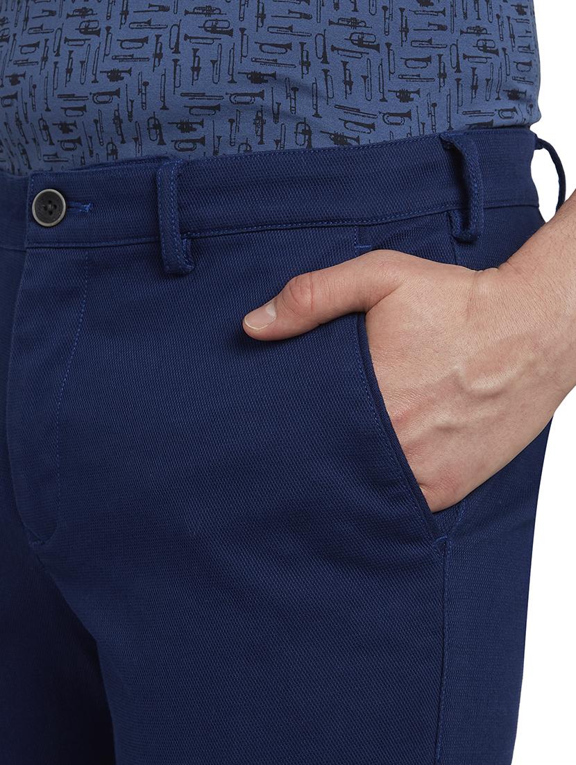 navy blue solid flat front casual trouser - 17605795 - Zoom Image - 5