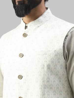white printed nehru jacket - 17606673 - Standard Image - 4
