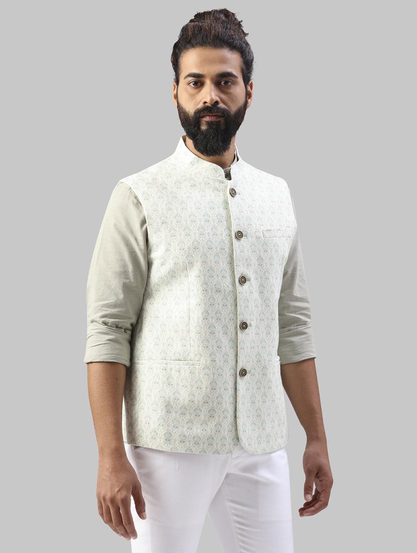 white printed nehru jacket - 17606673 - Zoom Image - 2