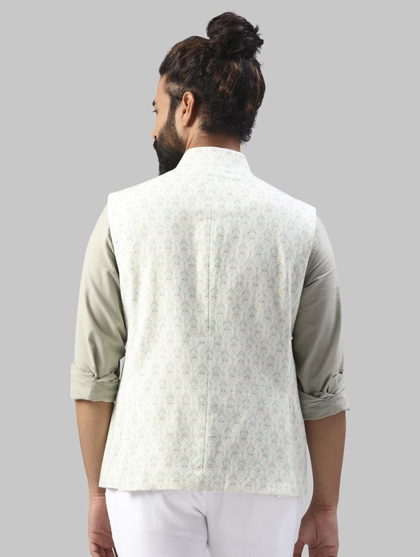 white printed nehru jacket - 17606673 - Zoom Image - 3