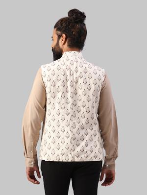 cream printed nehru jacket - 17606675 - Standard Image - 3