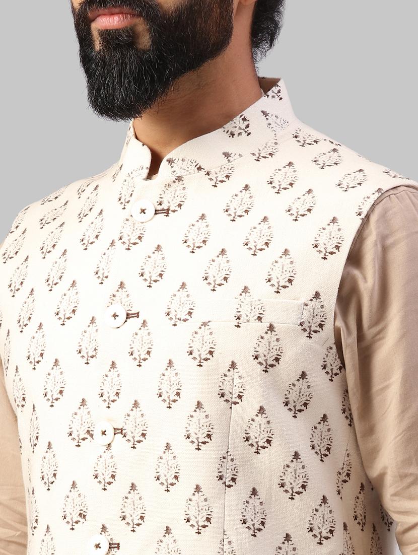 cream printed nehru jacket - 17606675 - Zoom Image - 4