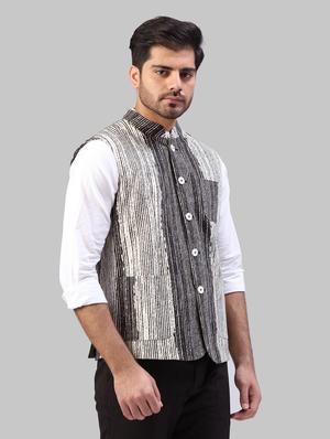 black striped nehru jacket - 17606682 - Standard Image - 2
