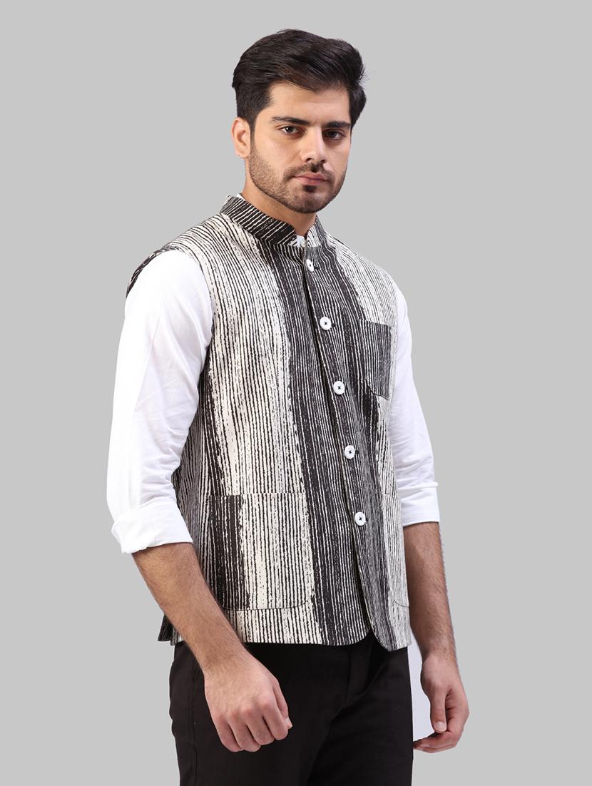 black striped nehru jacket - 17606682 - Zoom Image - 2