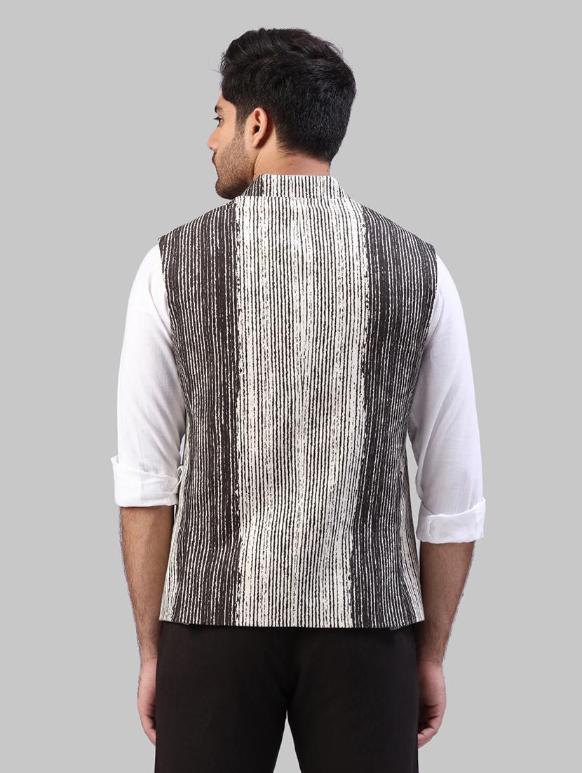 black striped nehru jacket - 17606682 - Zoom Image - 3