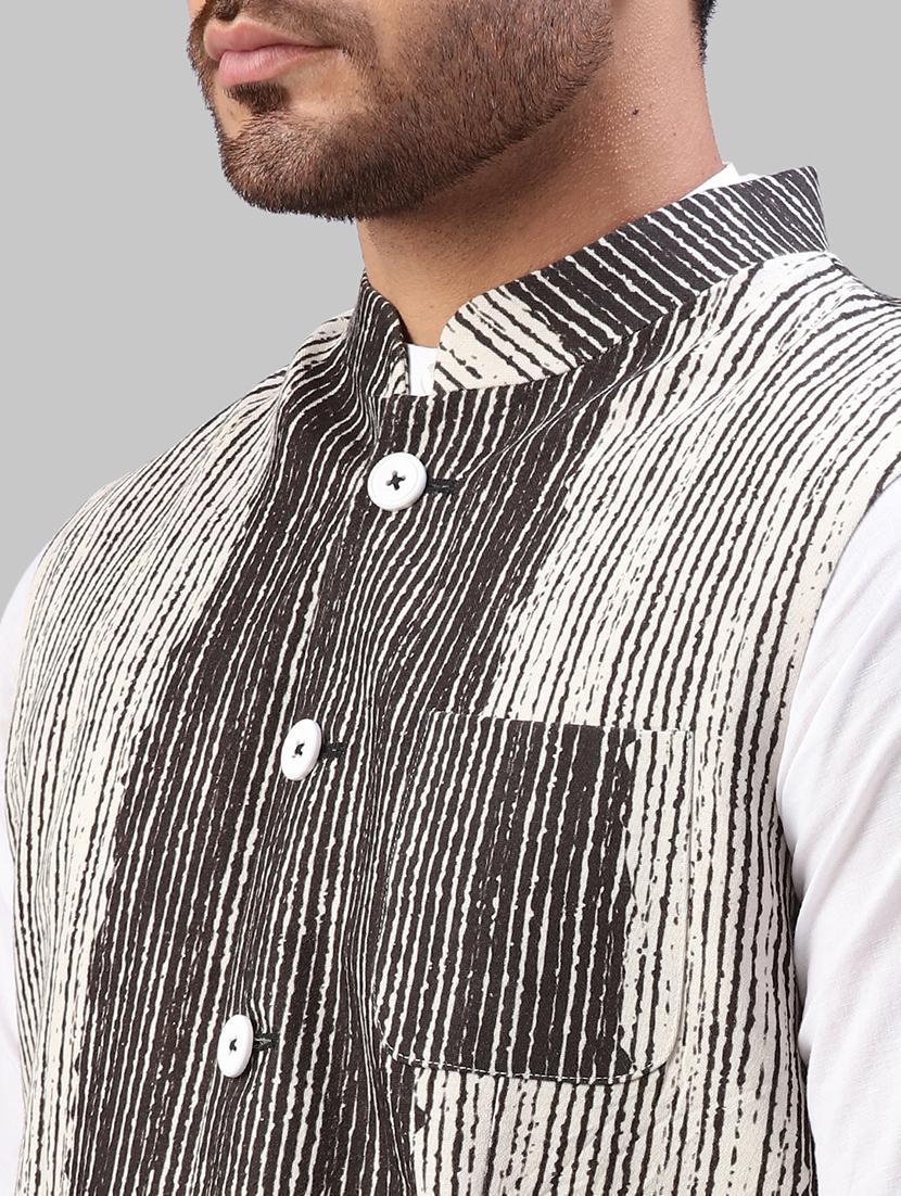 black striped nehru jacket - 17606682 - Zoom Image - 4