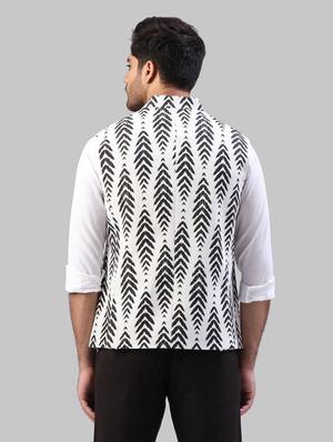 white printed nehru jacket - 17606684 - Standard Image - 3