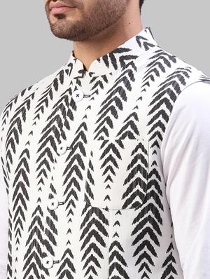 white printed nehru jacket - 17606684 - Standard Image - 4