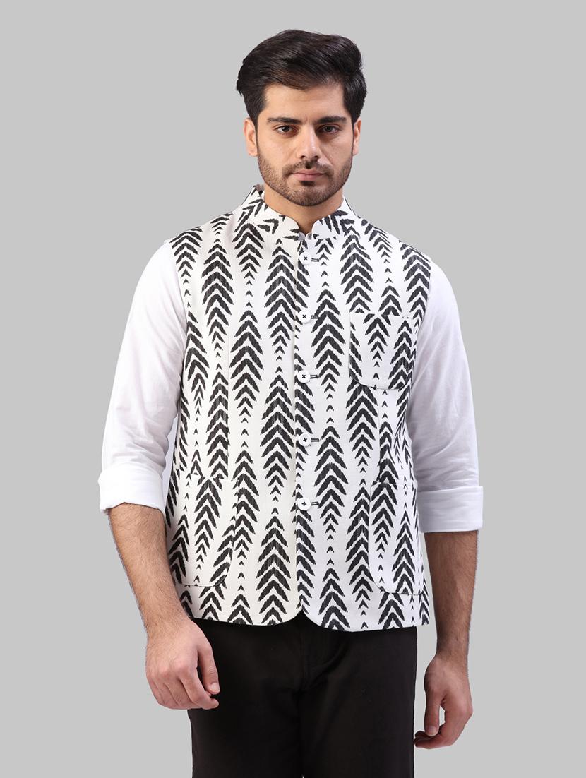 white printed nehru jacket - 17606684 - Zoom Image - 1