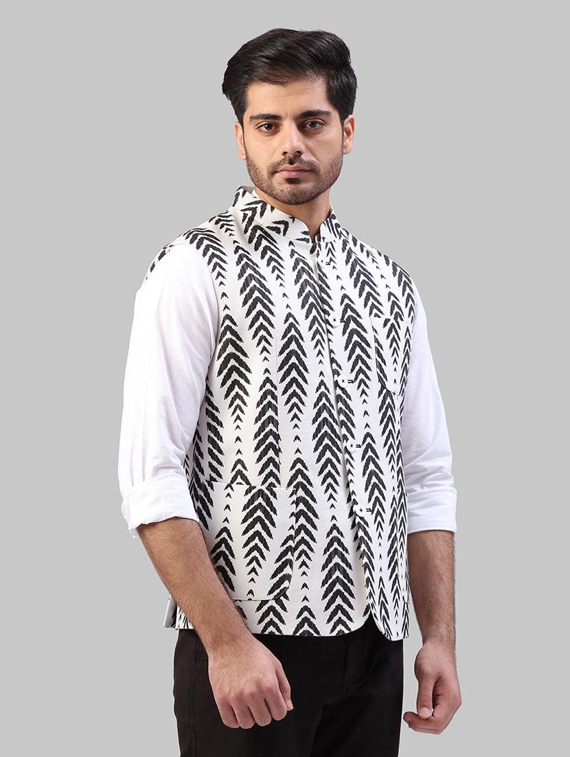 white printed nehru jacket - 17606684 - Zoom Image - 2