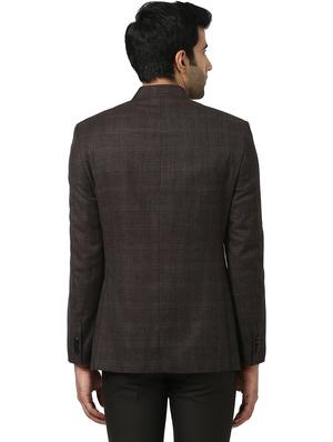 brown checkered bandhgala casual blazer - 17606867 - Standard Image - 3