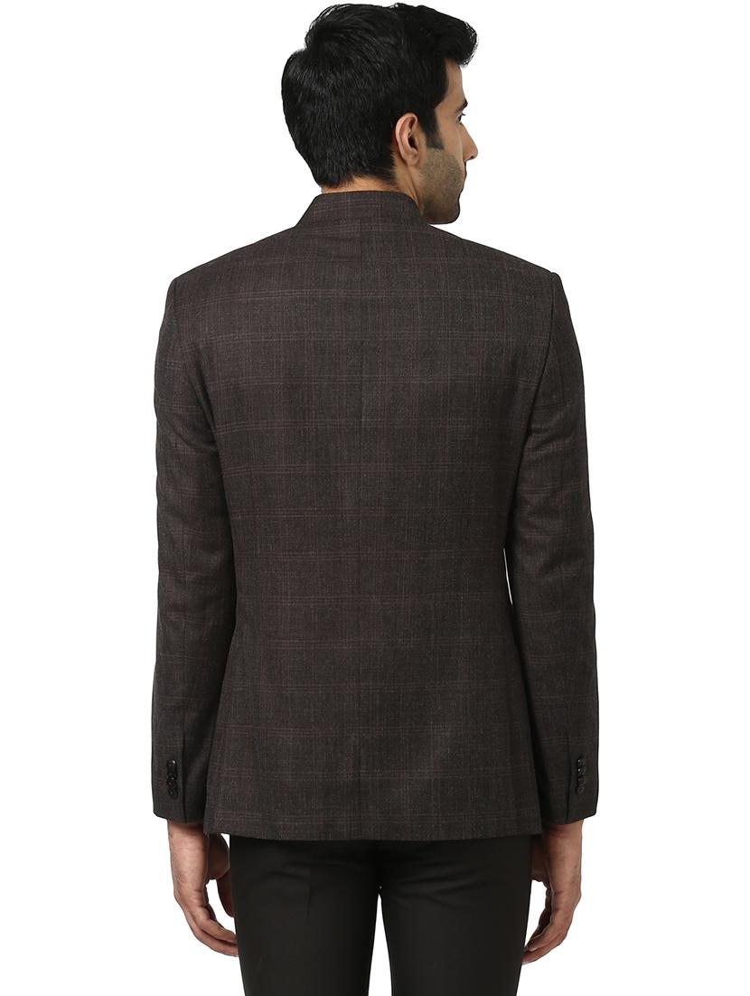 brown checkered bandhgala casual blazer - 17606867 - Zoom Image - 3