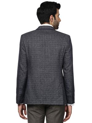 navy blue self design single breasted formal blazer - 17606911 - Standard Image - 3