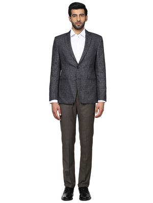 navy blue self design single breasted formal blazer - 17606911 - Standard Image - 4