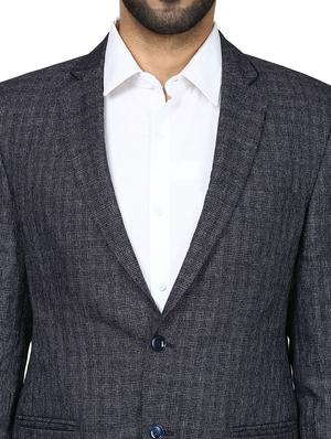 navy blue self design single breasted formal blazer - 17606911 - Standard Image - 5