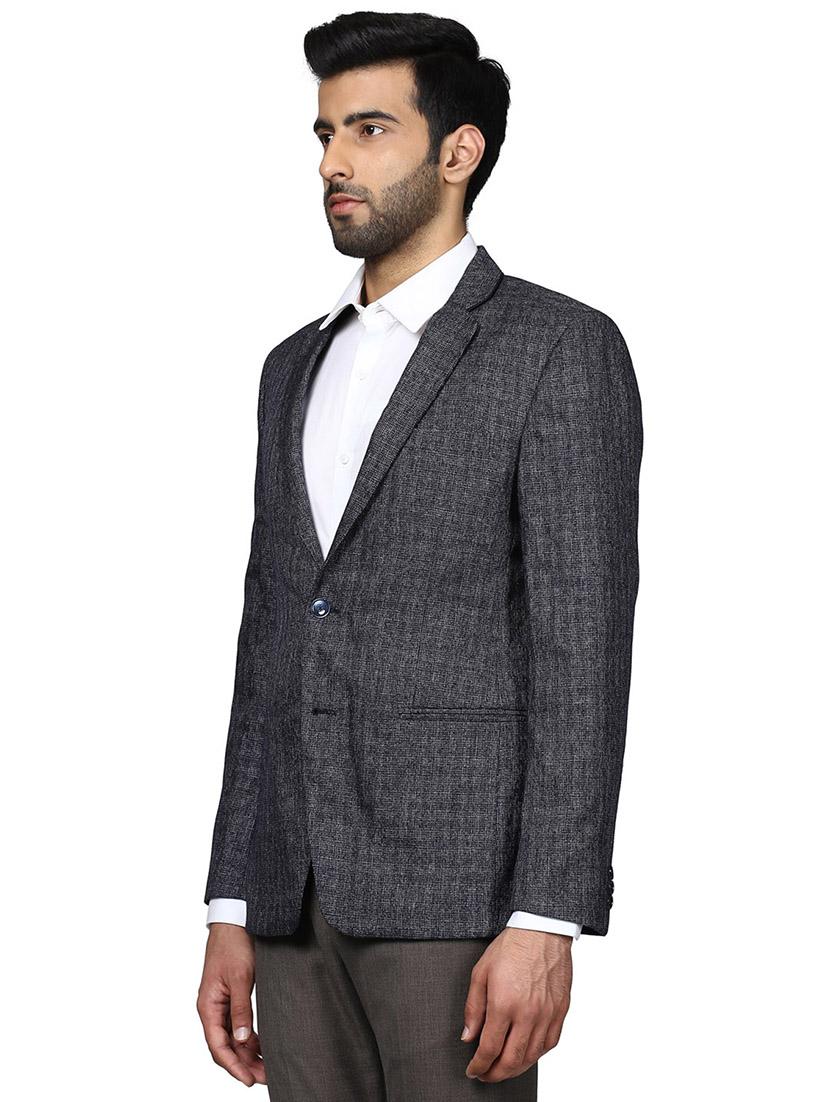 navy blue self design single breasted formal blazer - 17606911 - Zoom Image - 2