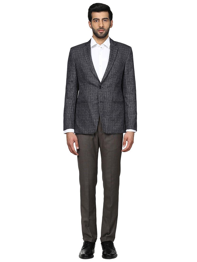navy blue self design single breasted formal blazer - 17606911 - Zoom Image - 4