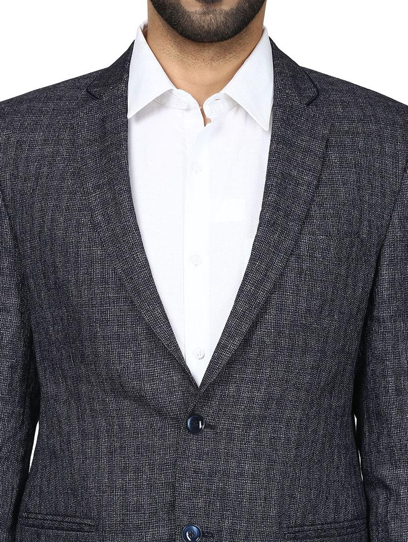 navy blue self design single breasted formal blazer - 17606911 - Zoom Image - 5