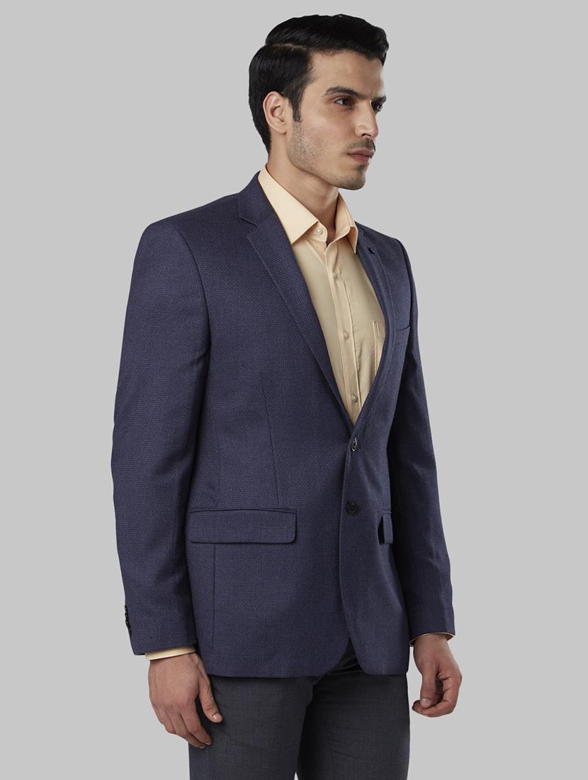 blue self design single breasted casual blazer - 17606925 - Zoom Image - 2