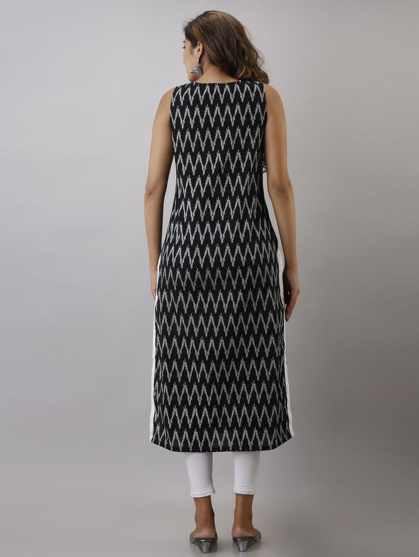 black cotton straight kurta - 17607074 - Zoom Image - 3