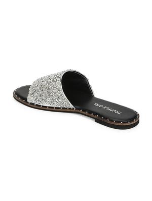 silver pu slip on sandals - 17607132 - Standard Image - 3