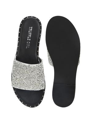 silver pu slip on sandals - 17607132 - Standard Image - 4