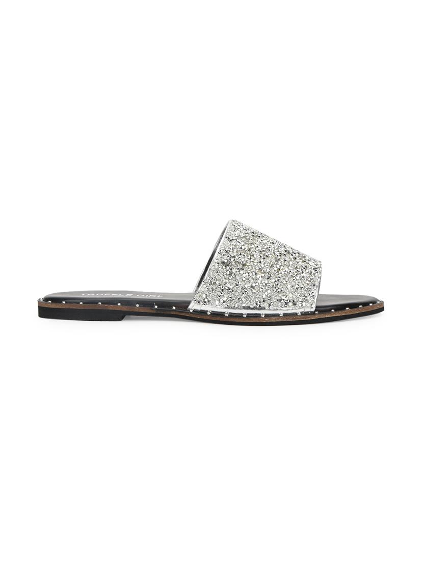 silver pu slip on sandals - 17607132 - Zoom Image - 2