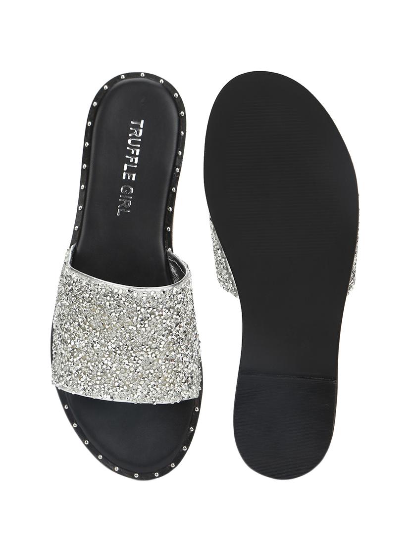 silver pu slip on sandals - 17607132 - Zoom Image - 4