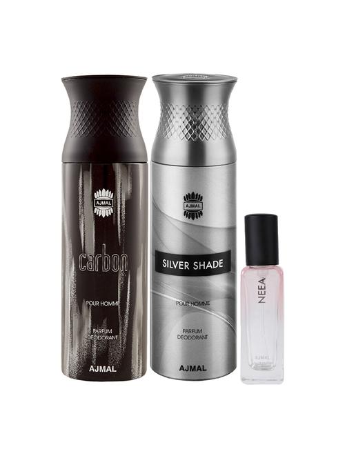 ajmal carbon & silvershade deo each of 200ml & neea edp 20ml (total 420ml) for unisex + 2 parfum testers - 17607245 - Standard Image - 1