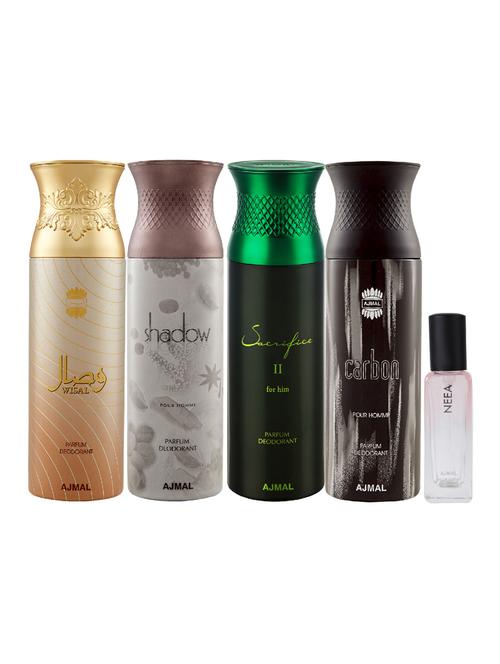 ajmal wisal & shadow him & sacrificeiihim & carbon deo each 200ml & neea edp 20ml pack of 5 for unisex - 17607294 - Standard Image - 1