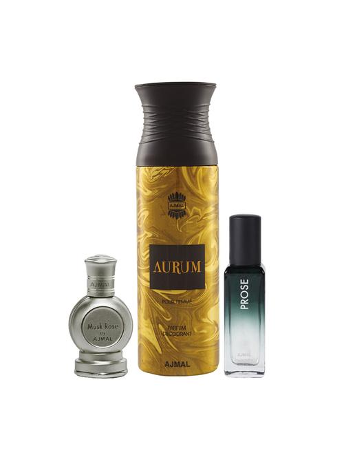 ajmal musk rose cp 12ml and aurum cp 10ml & prose edp 20ml (total 42ml) for unisex + 2 parfum testers - 17607317 - Standard Image - 1