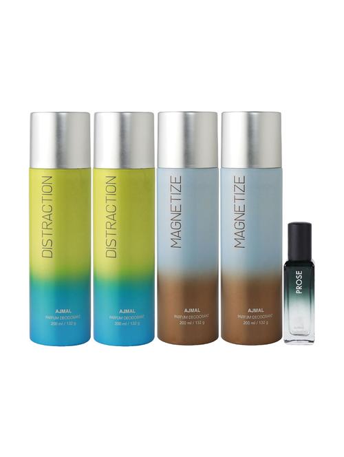 ajmal 2 distraction & 2 magnetize deo each 200ml & prose edp 20ml (total 820ml) for unisex + 2 parfum testers - 17607373 - Standard Image - 1