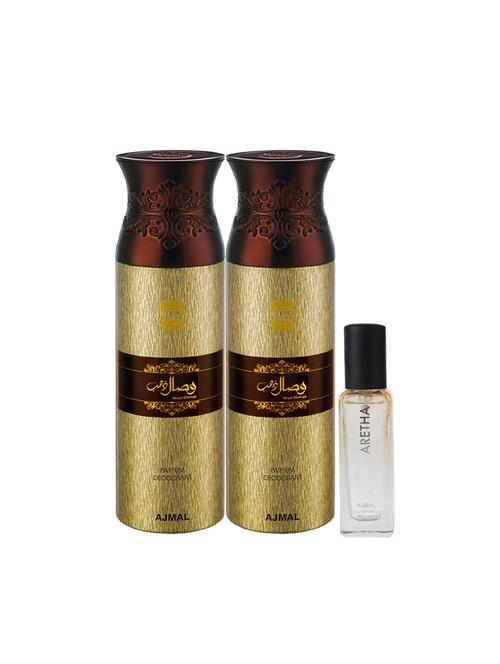 ajmal 2 wisal dhahab deo & aretha edp 20ml pack of 3 (total 420ml) for men & women (3 items in the set) - 17607395 - Very Small Image - 1