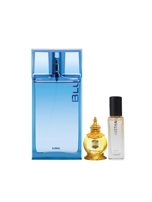 ajmal blu edp 90ml and mukhallat al wafa cp 12ml & aretha edp 20ml (total 122ml) for unisex + 2 parfum testers - 17607431 - Standard Image - 1