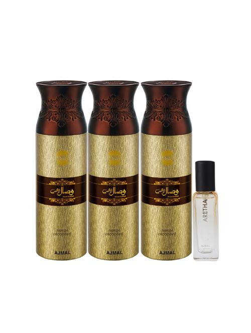 ajmal 3 wisal dahab deo 200ml & aretha edp 20ml pack of 4 (total 620ml) for unisex + 2 parfum testers - 17607442 - Very Small Image - 1