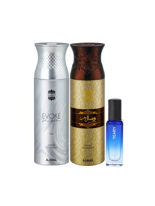 ajmal evoke & wisal dhahab deo each 200ml & yearn edp 20ml (total 420ml) for unisex + 2 parfum testers - 17607486 - Very Small Image - 1