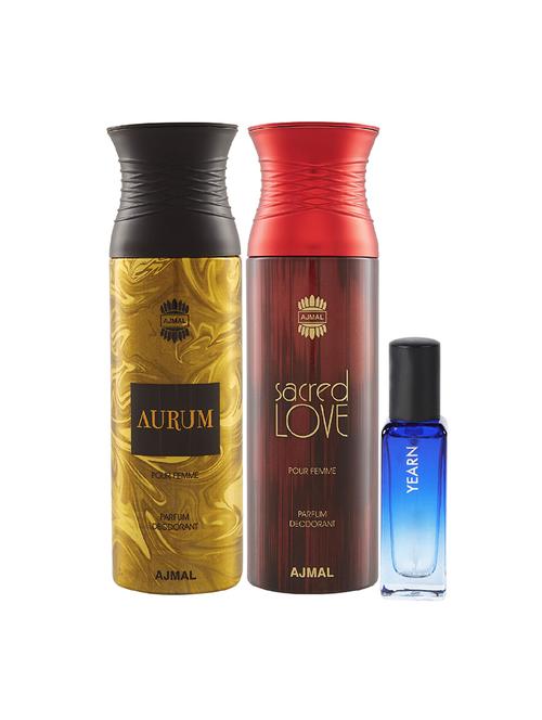 ajmal aurum femme & sacredlove deo each 200ml & yearn edp 20ml (total 420ml) for unisex + 2 parfum testers - 17607521 - Standard Image - 1