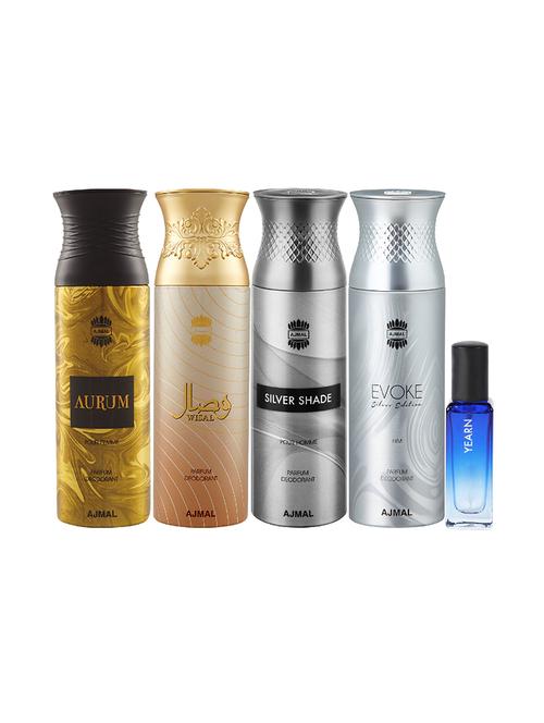 ajmal aurum & wisal & silver shade & evokesilver him deo 200ml & yearn edp 20ml pack of 5 for unisex - 17607551 - Standard Image - 1